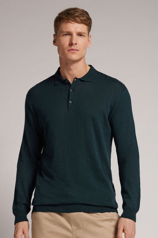 Dark Green Intimissimi Knit Polo Men Polo Shirt | ezaeW2IX