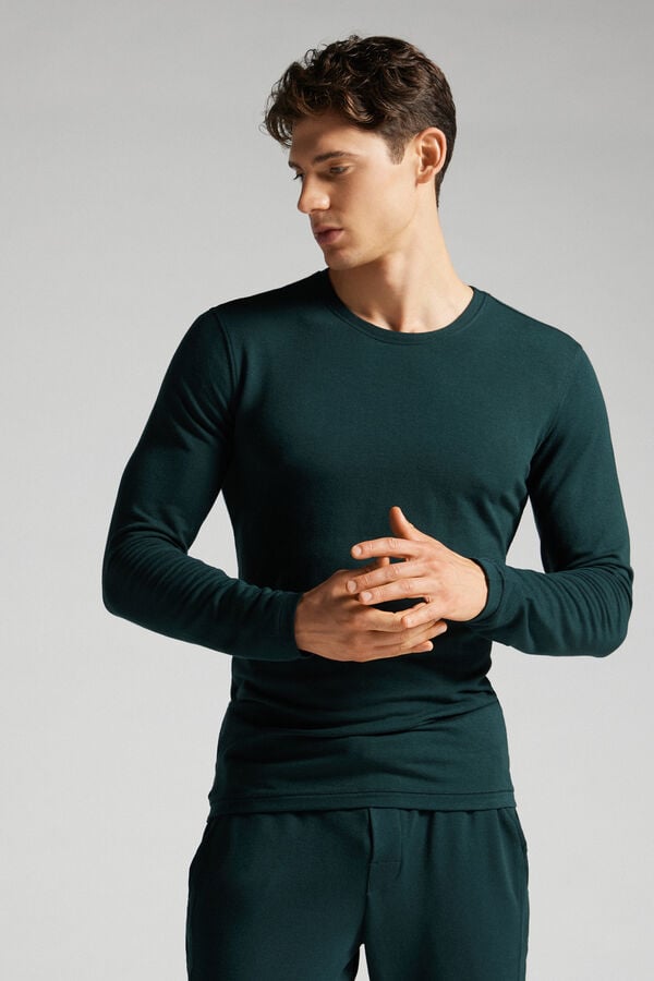 Dark Green Intimissimi Modal-Cashmere Men Long Sleeve | ZXNDtclv