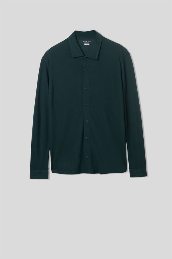 Dark Green Intimissimi Modal And Silk Piqué Men Shirt | Ic6Fe21W