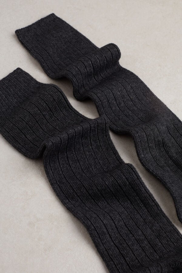 Dark Grey Intimissimi Long Ribbed Cashmere And Wool Men Socks | SRAD84gt