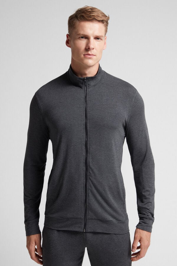 Dark Grey Intimissimi Silk And Modal Zip-Up Men Sweatshirt | pDh0e0Bc