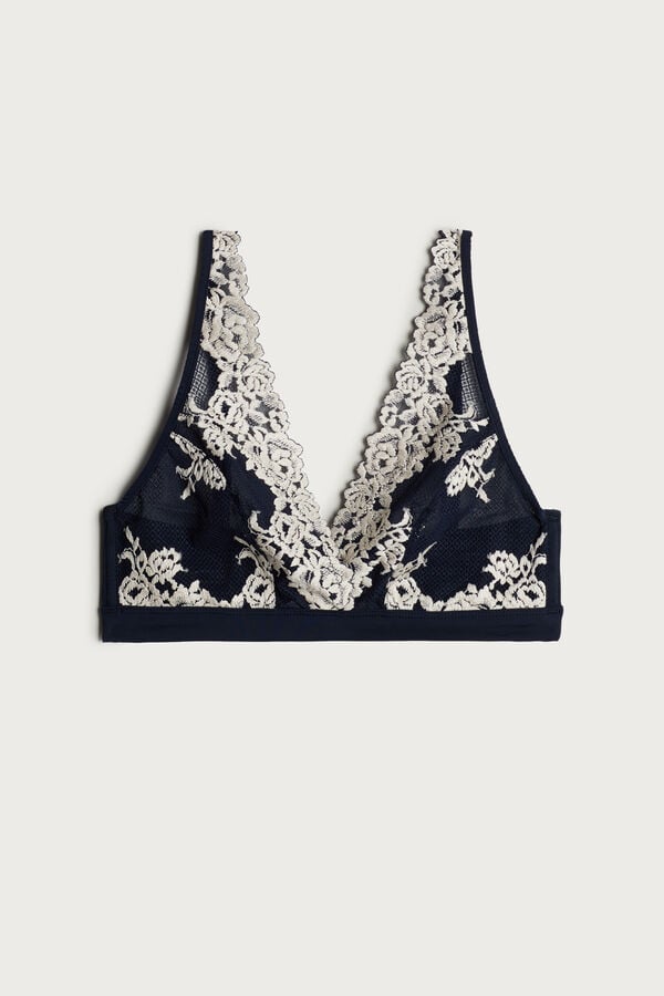 Deep Blue / Light Yellow Intimissimi Pretty Flowers Lara Triangle Women Bra | npJzUe9r