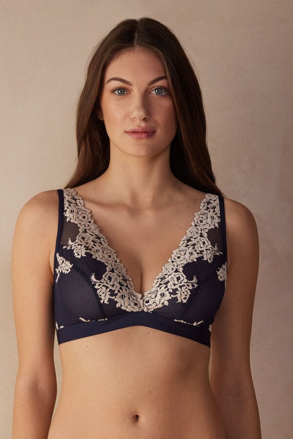 Deep Blue / Light Yellow Intimissimi Pretty Flowers Lara Triangle Women Bra | npJzUe9r