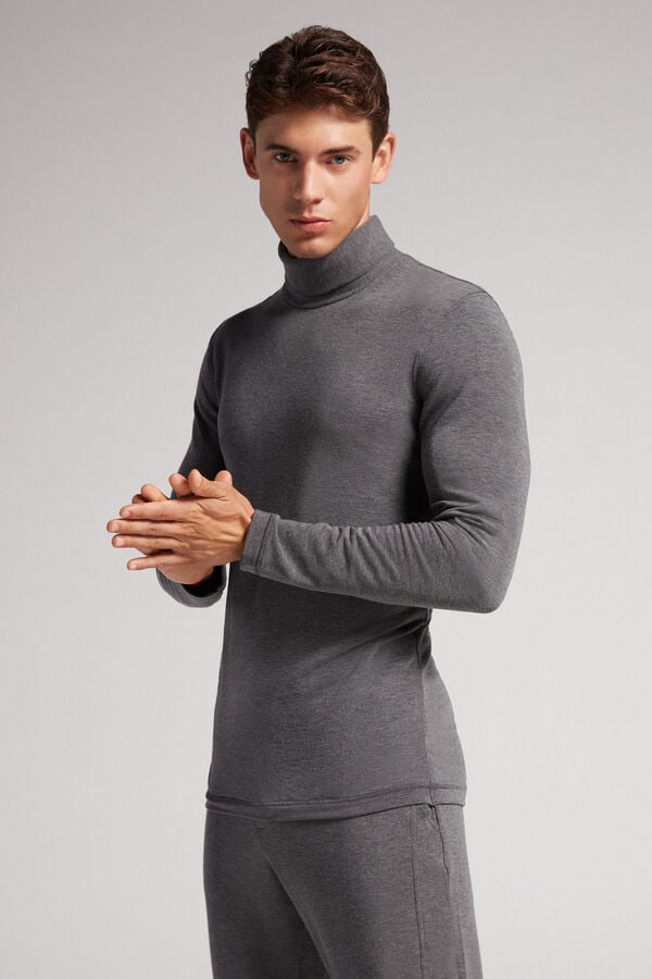 Deep Grey Intimissimi High-Neck Modal-Cashmere Men Long Sleeve | lFq1icqW