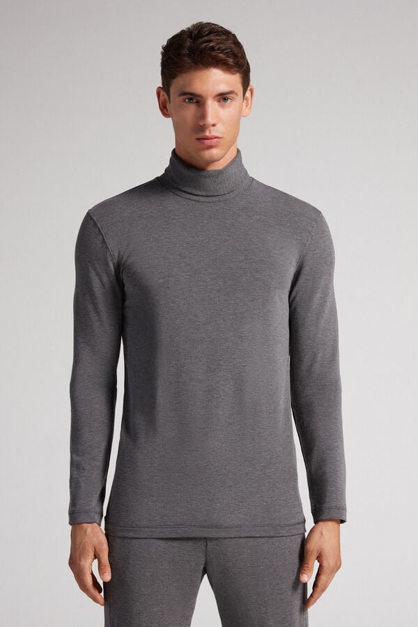 Deep Grey Intimissimi High-Neck Modal-Cashmere Men Long Sleeve | lFq1icqW