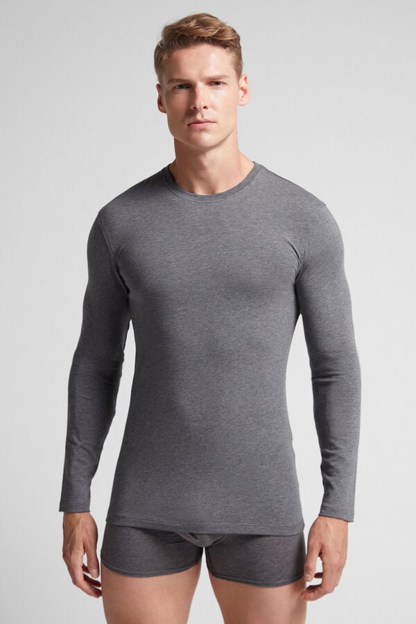 Deep Grey Intimissimi Stretch Superior Cotton Men Long Sleeve | J9igUWr9