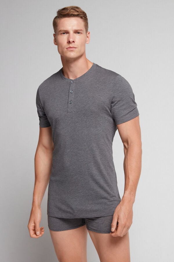 Deep Grey Intimissimi Superior Cotton Henley Men T-Shirt | neNfXQcS