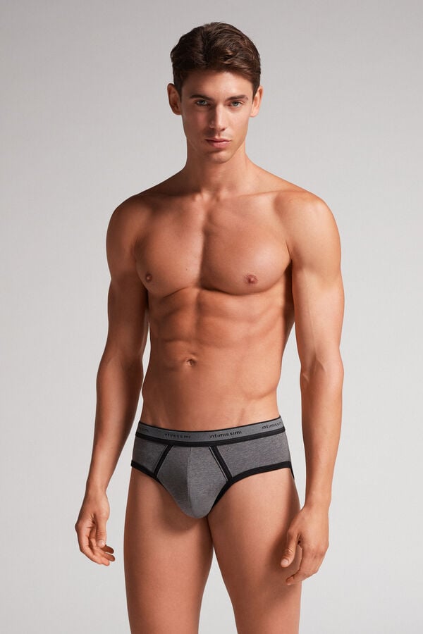 Deep Grey / Black Intimissimi Superior Cotton Logo Men Briefs | 5KlQiRyH