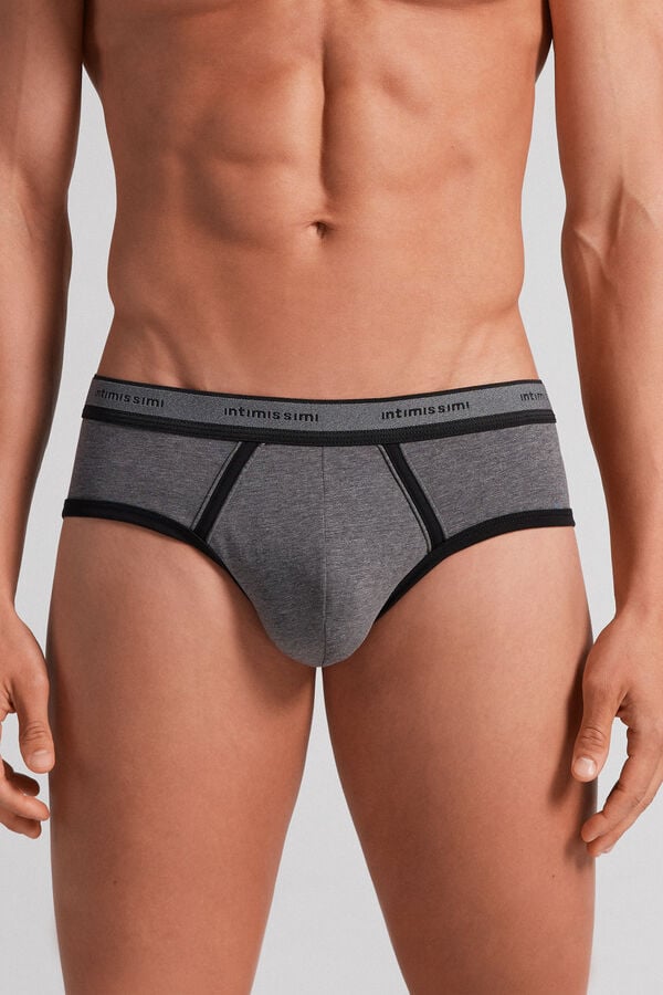 Deep Grey / Black Intimissimi Superior Cotton Logo Men Briefs | 5KlQiRyH