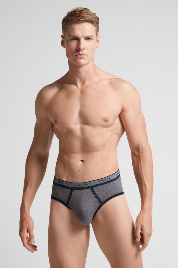 Deep Grey / Blue Intimissimi Natural Fresh Cotton Logo Men Briefs | zU01FF5C