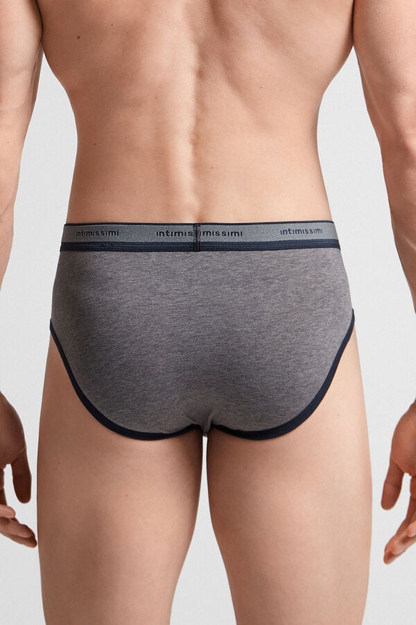 Deep Grey / Blue Intimissimi Natural Fresh Cotton Logo Men Briefs | zU01FF5C