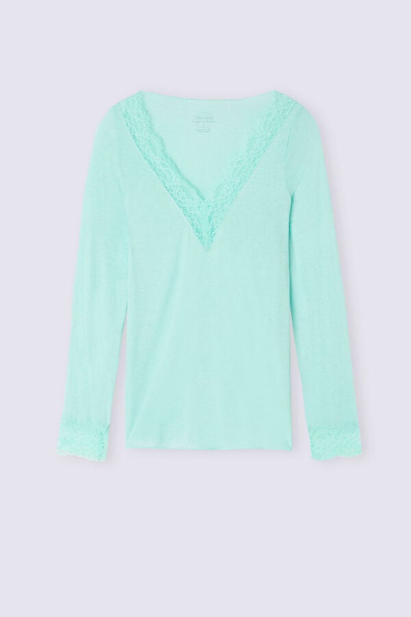 Green Intimissimi Modal Cashmere Ultralight Long Lace Women Shirt | JYnvkSnX