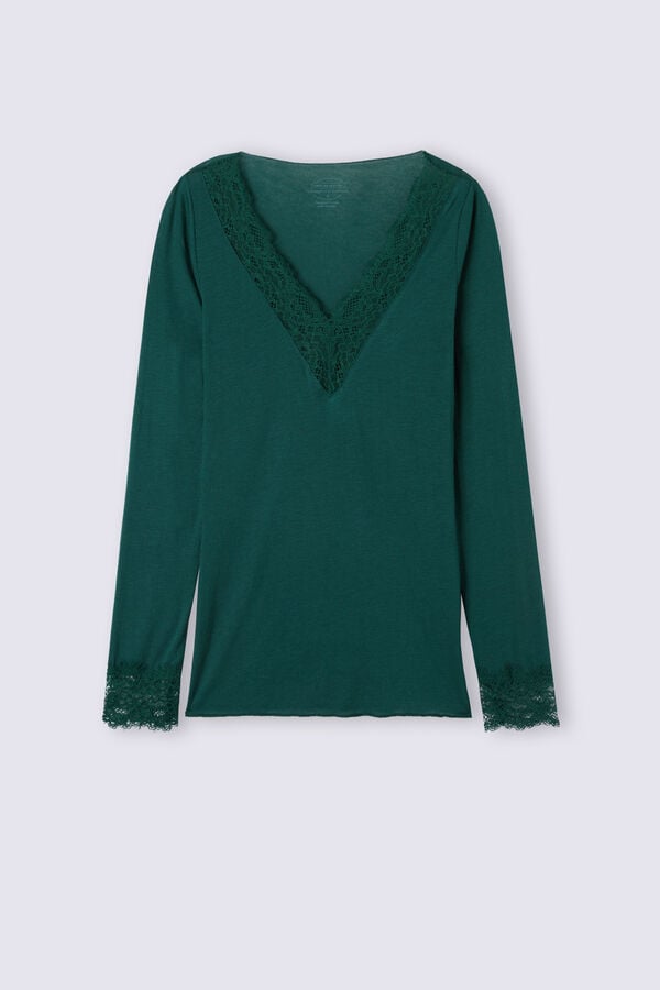 Green Intimissimi Modal Cashmere Ultralight Long Lace Women Shirt | 7BQsyU9Y