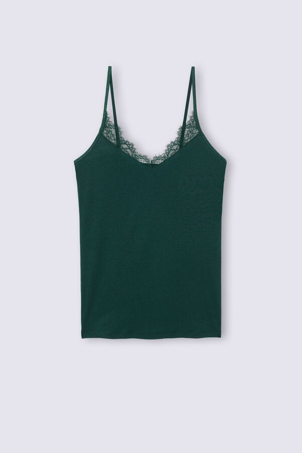 Green Intimissimi Modal Ultralight Cashmere Blend With Lace Women Tank Top | 3BlQnU32