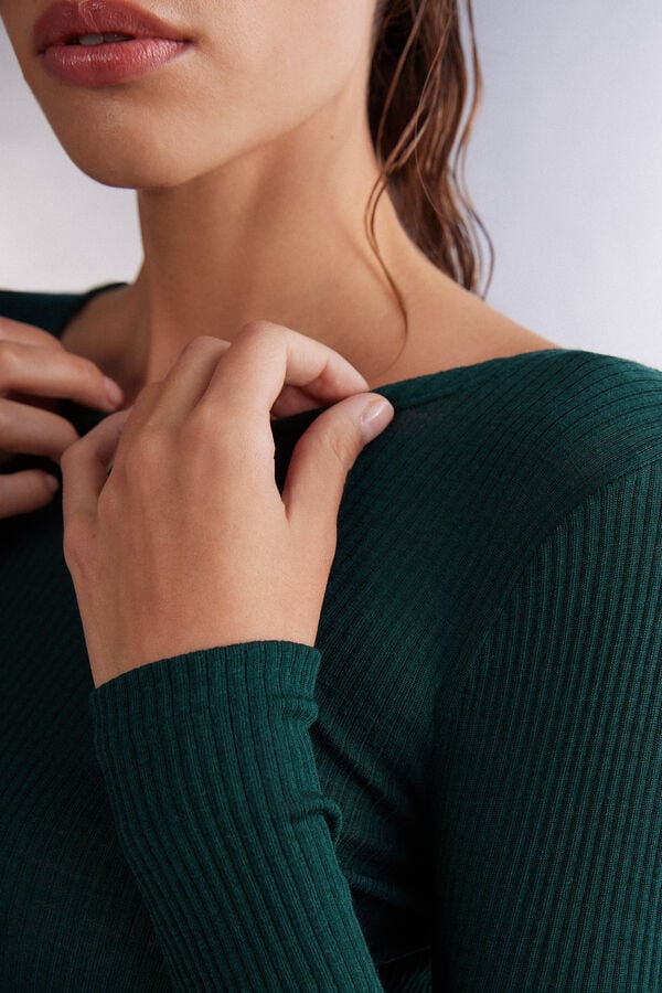 Green Intimissimi Wide Neck Wool And Silk Women Sweater | pmRZA1FN