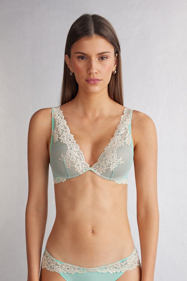 Green / White Intimissimi Pretty Flowers Elena Balconette Women Bra | jjA9Ws9c