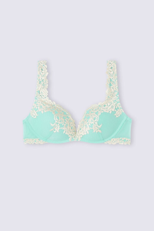 Green / White Intimissimi Pretty Flowers Gioia Super Push-Up Women Bra | FYZlSuki