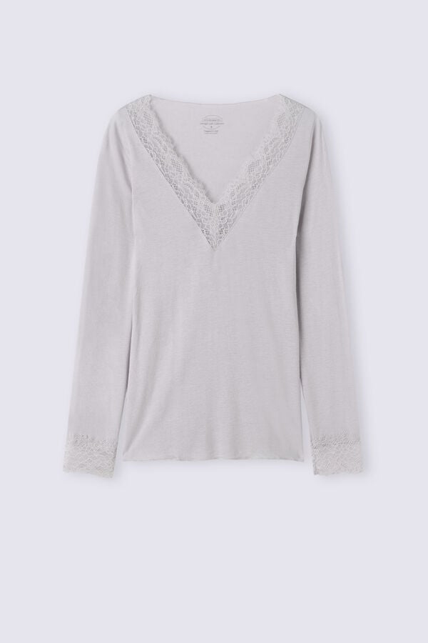 Grey Intimissimi Modal Cashmere Ultralight Long Lace Women Shirt | XfiK0NcI