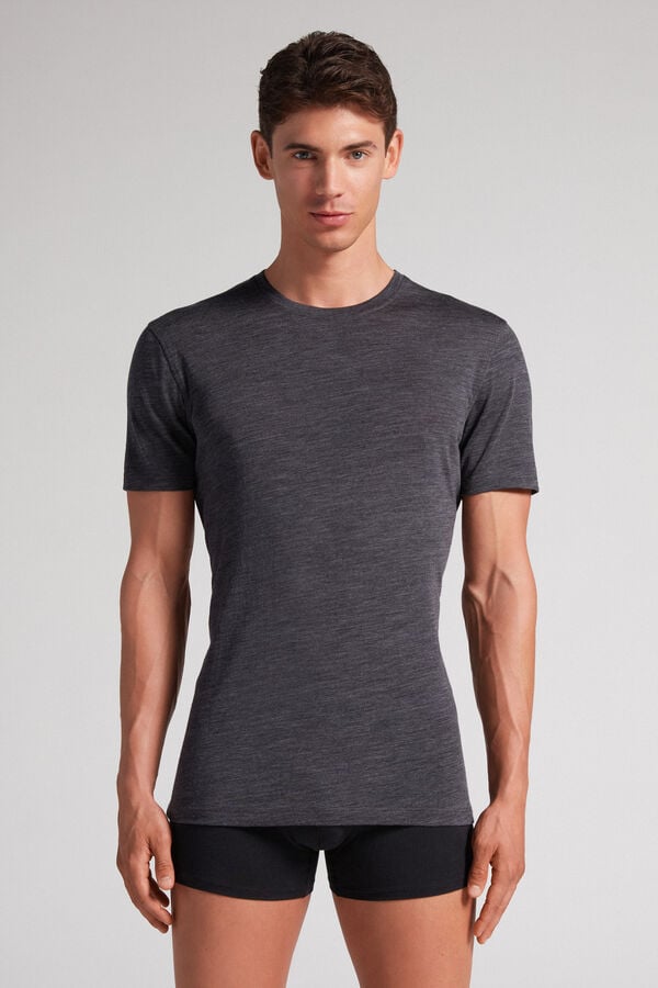 Grey Intimissimi Stretch Merino Wool Short-Sleeve Men T-Shirt | nkKWDUno