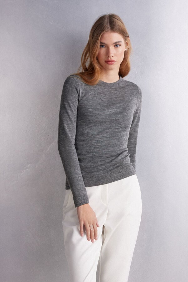 Grey Intimissimi Wool Cotton Crewneck Women Sweater | apGmB3NK