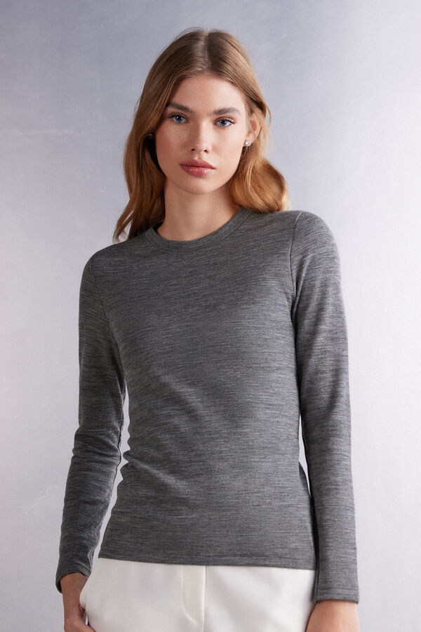 Grey Intimissimi Wool Cotton Crewneck Women Sweater | apGmB3NK