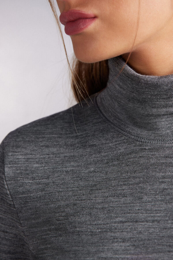 Grey Intimissimi Wool Cotton High Collar Women Long Sleeve | qGns0nrH