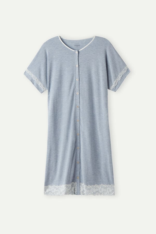 Light Blue Intimissimi Lace Trim Button Up Women Pajamas | JZfQ3Y3p