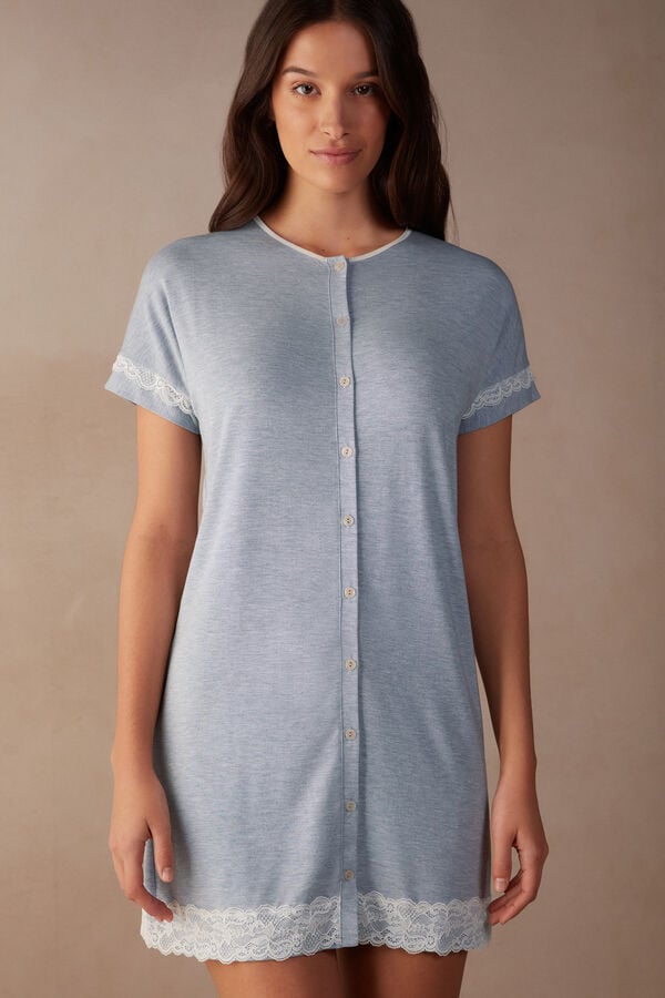 Light Blue Intimissimi Lace Trim Button Up Women Pajamas | JZfQ3Y3p