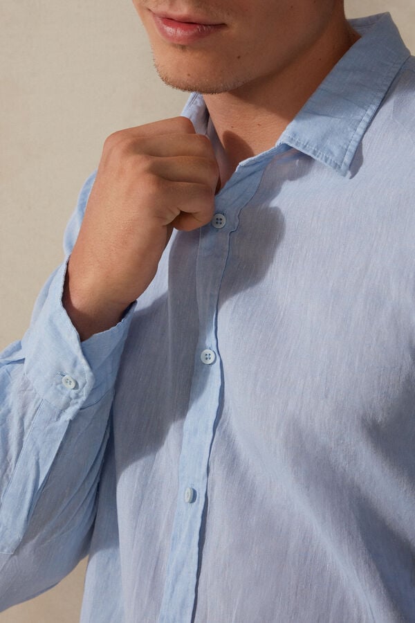 Light Blue Intimissimi Linen And Cotton Men Shirt | DxDtteKI