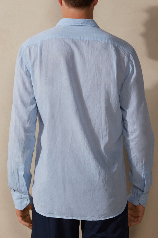 Light Blue Intimissimi Linen And Cotton Men Shirt | DxDtteKI