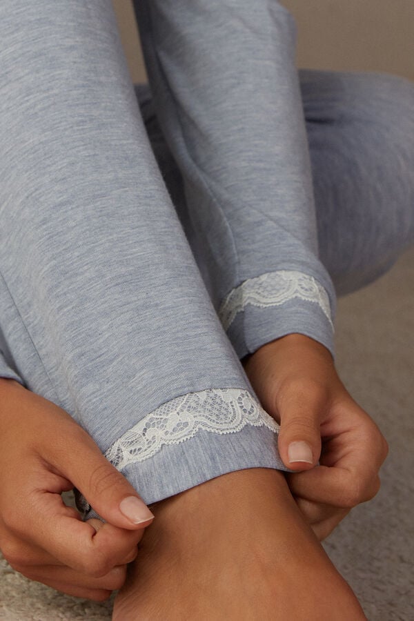 Light Blue Intimissimi Long Modal Lace Detail Women Pajamas | Q514NfiI