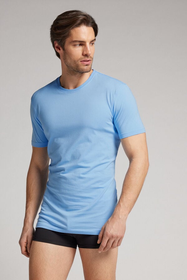 Light Blue Intimissimi Stretch Superior Cotton Men T-Shirt | jtecTBgs