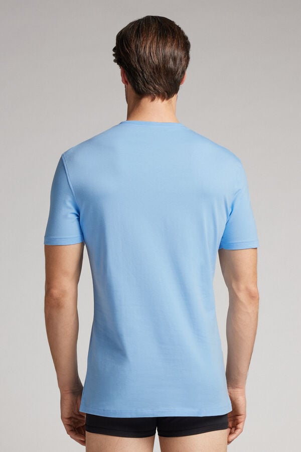 Light Blue Intimissimi Stretch Superior Cotton Men T-Shirt | jtecTBgs