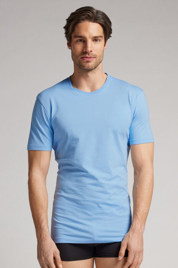 Light Blue Intimissimi Stretch Superior Cotton Men T-Shirt | jtecTBgs