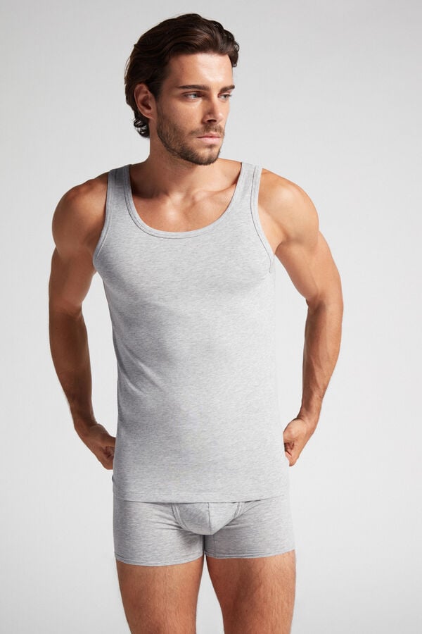 Light Grey Intimissimi Round Neck In Stretch Superior Cotton Men Tank Top | bmXgtBHz