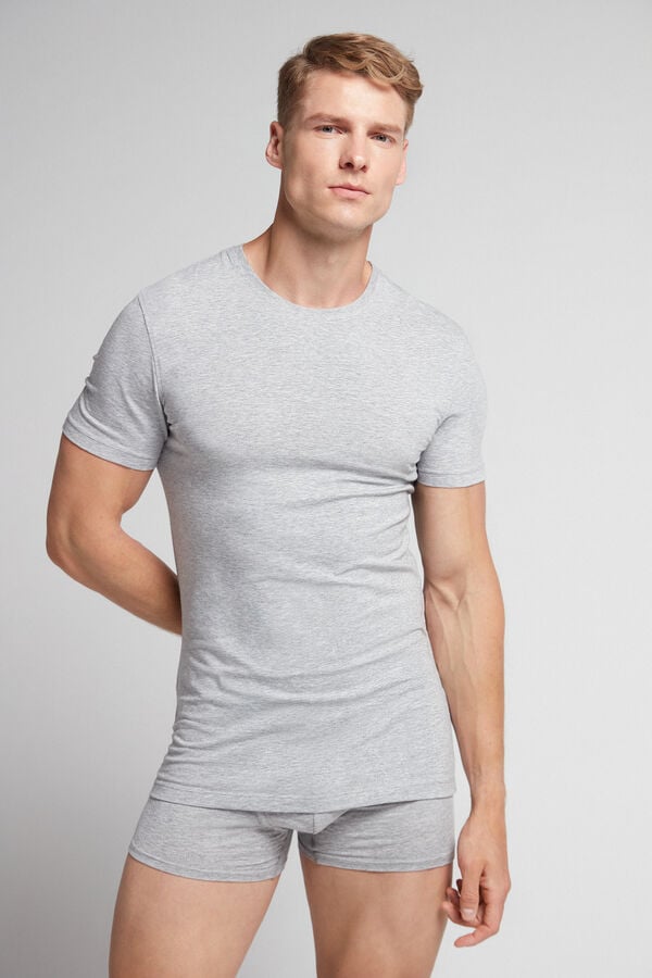 Light Grey Intimissimi Stretch Superior Cotton Men T-Shirt | UXWDsJUz