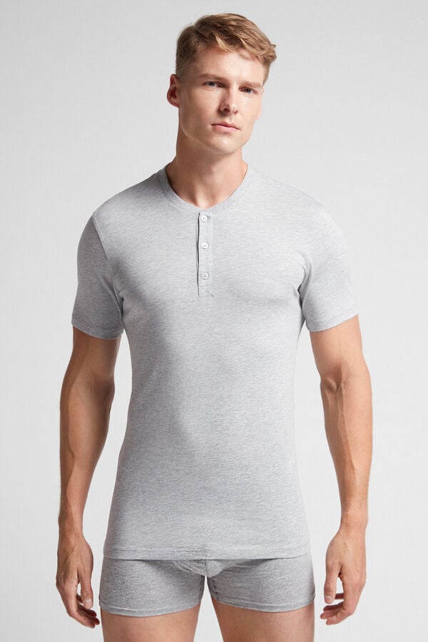 Light Grey Intimissimi Superior Cotton Henley Men T-Shirt | 3kWWvAB0