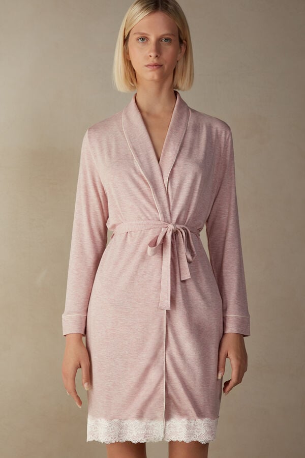 Light Pink Intimissimi Modal Lace Detail Women Robe | aaaCKATN