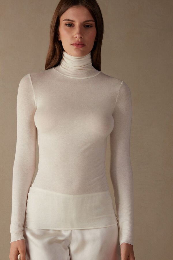 Light Yellow Intimissimi Modal Cashmere Ultralight High-Neck Women Long Sleeve | cot5KzI9