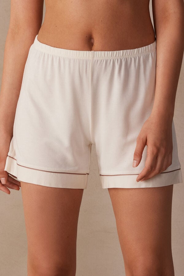 Light Yellow White Intimissimi Modal With Contrast Trim Women Shorts | q1Af67UW