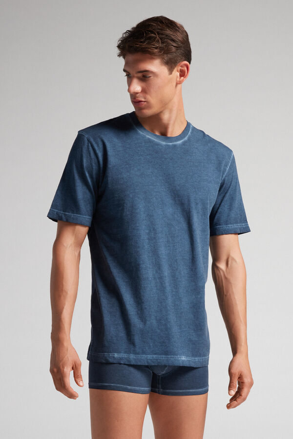 Navy Intimissimi Oil Washed Cotton Men T-Shirt | XT8fXg8g