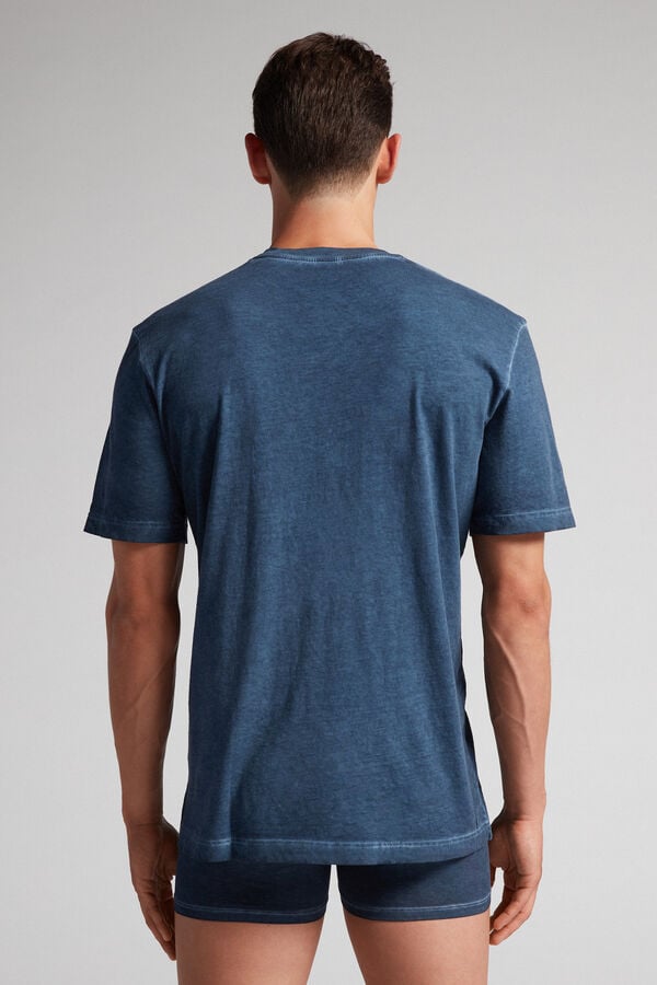 Navy Intimissimi Oil Washed Cotton Men T-Shirt | XT8fXg8g