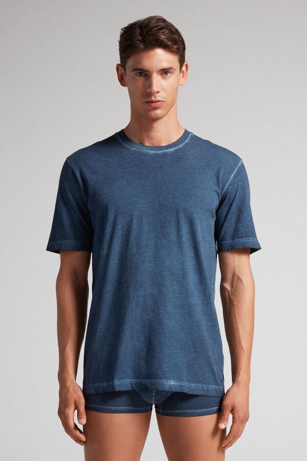 Navy Intimissimi Oil Washed Cotton Men T-Shirt | XT8fXg8g