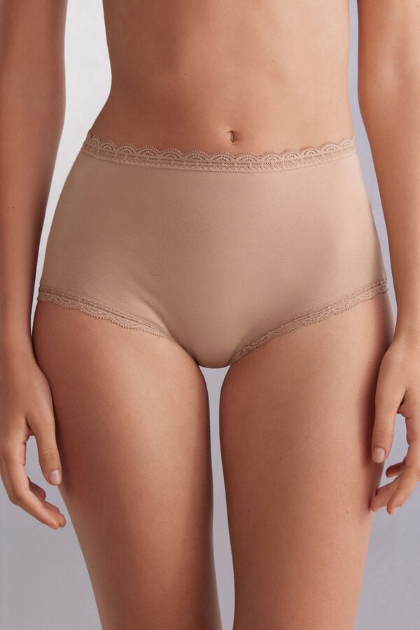 Orange Beige Intimissimi High Rise Cotton And Lace Hipsters Women Briefs | p5sCl4cI