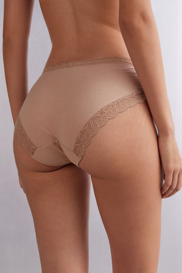 Orange Beige Intimissimi Semi-High Rise Cotton And Lace Women Panties | fz1TScXN