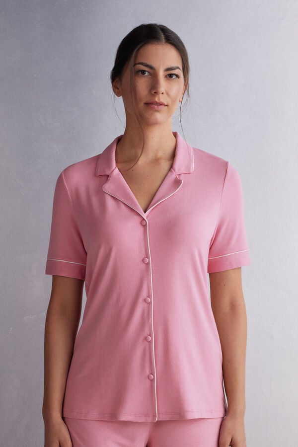 Pink Intimissimi Button Up In Modal Women Shirt | GusUDnDe