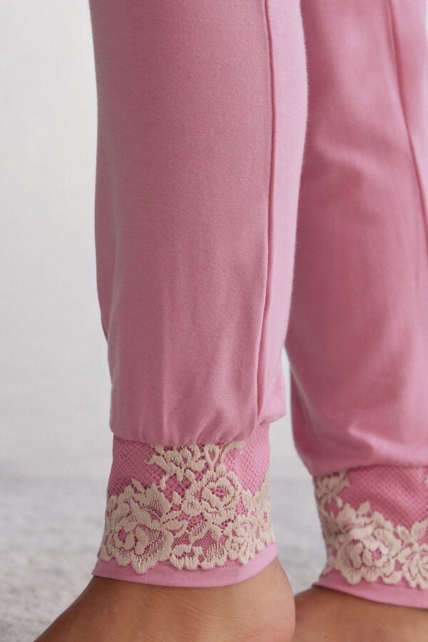 Pink / White Intimissimi Pretty Flowers Full Length Cuffed Modal Women Pants | 7QohyUwB