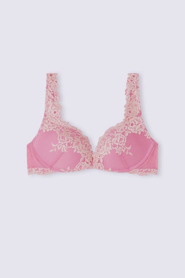 Pink / White Intimissimi Pretty Flowers Gioia Super Push-Up Women Bra | JDobqX5D