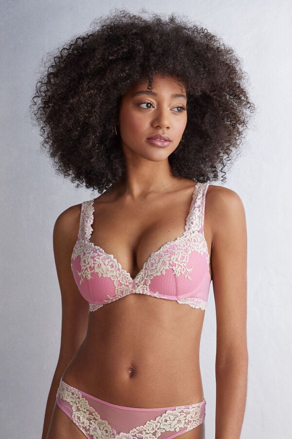 Pink / White Intimissimi Pretty Flowers Gioia Super Push-Up Women Bra | JDobqX5D