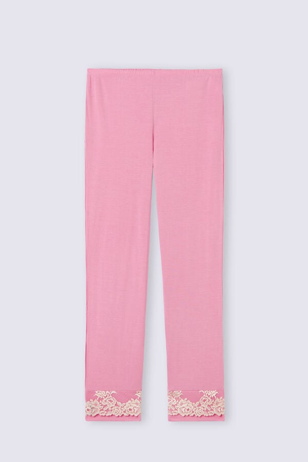 Pink / White Intimissimi Pretty Flowers Ruffled Full Length Modal Women Pants | bgstrzQj